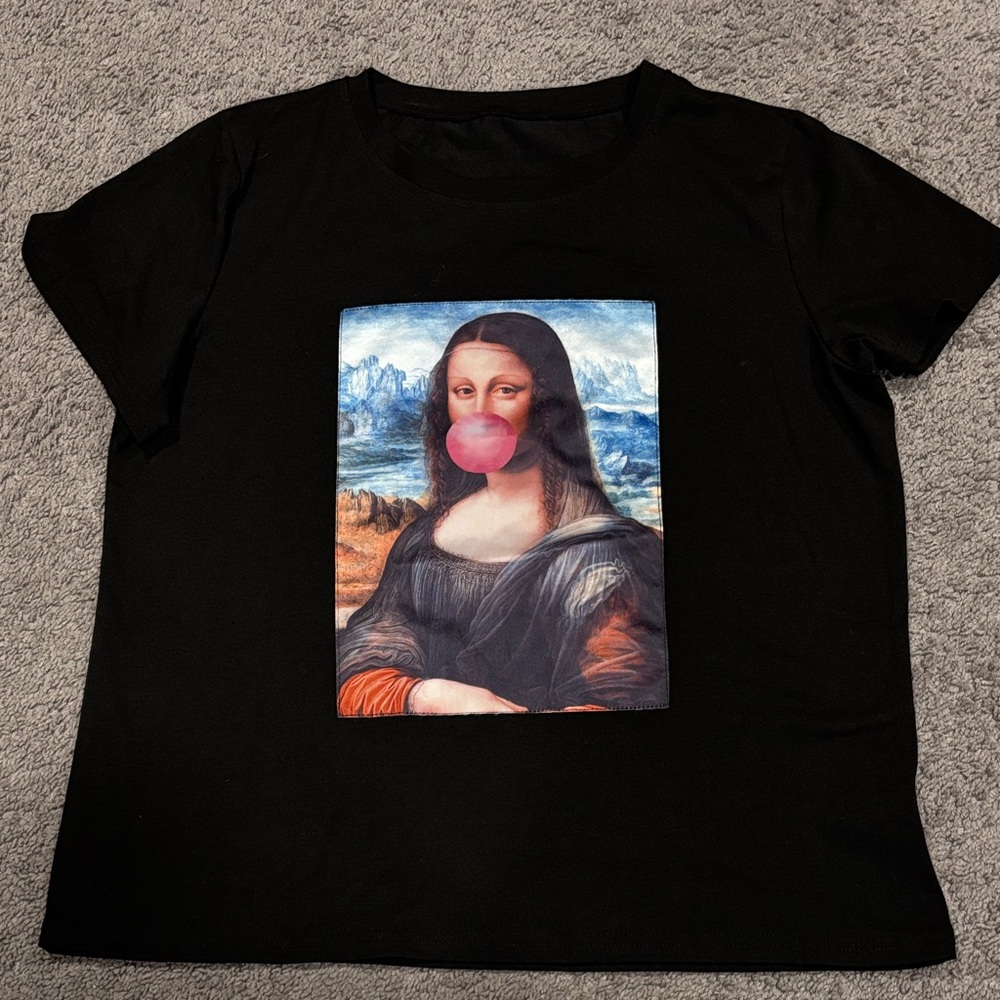 SHEIN Black Graphic Tee with Mona Lisa Print